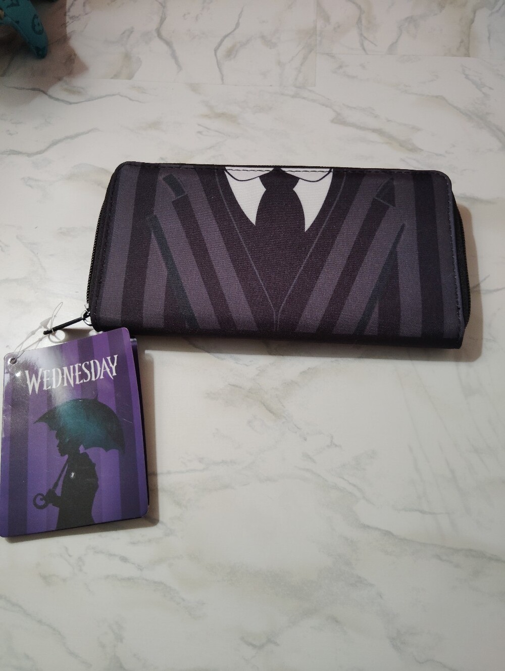 Wednesday Addams Themed Zip Around Wallet in Black and Dark Purple